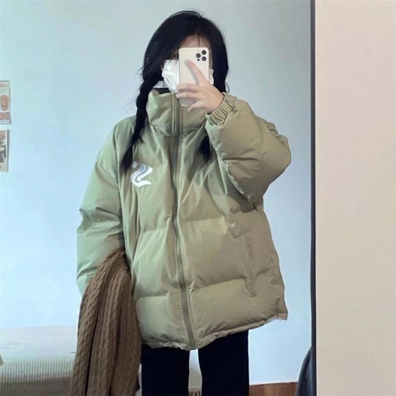 Sweet soft girl retro green thickened warm bread coat cotton coat female student loose winter cotton coat