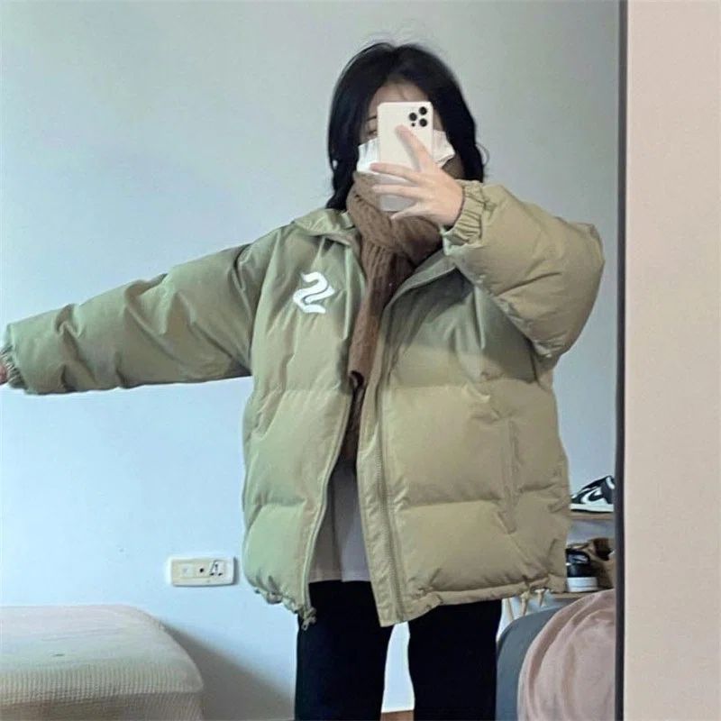 Sweet soft girl retro green thickened warm bread coat cotton coat female student loose winter cotton coat