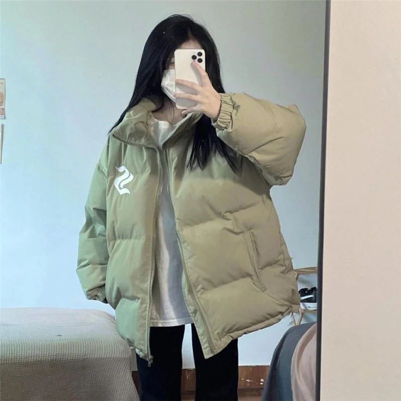 Sweet soft girl retro green thickened warm bread coat cotton coat female student loose winter cotton coat