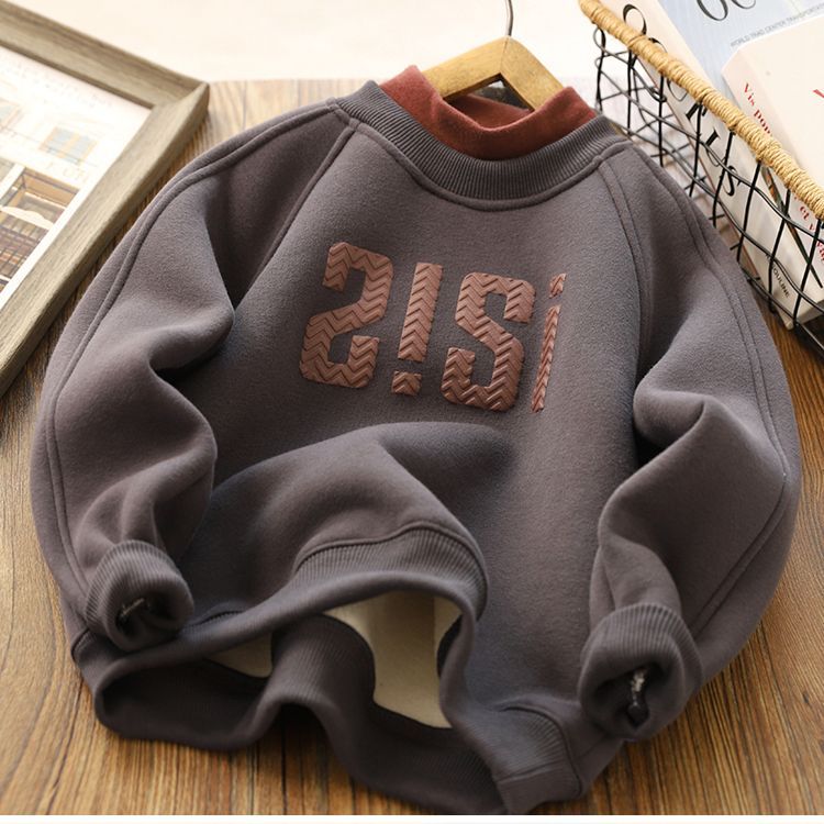Babyfeet boys fleece sweater 2022 autumn and winter new middle and big children's all-in-one fleece top warm bottoming shirt