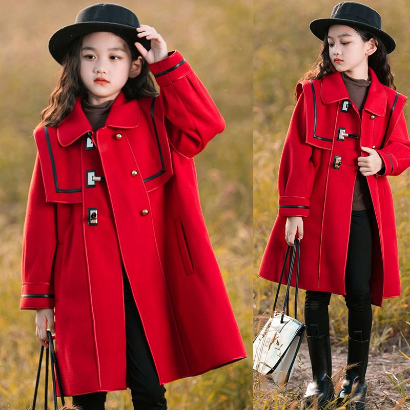 Girls' woolen coat autumn and winter 2022 new children's thickened girl's coat foreign style Korean style woolen clothes fashionable