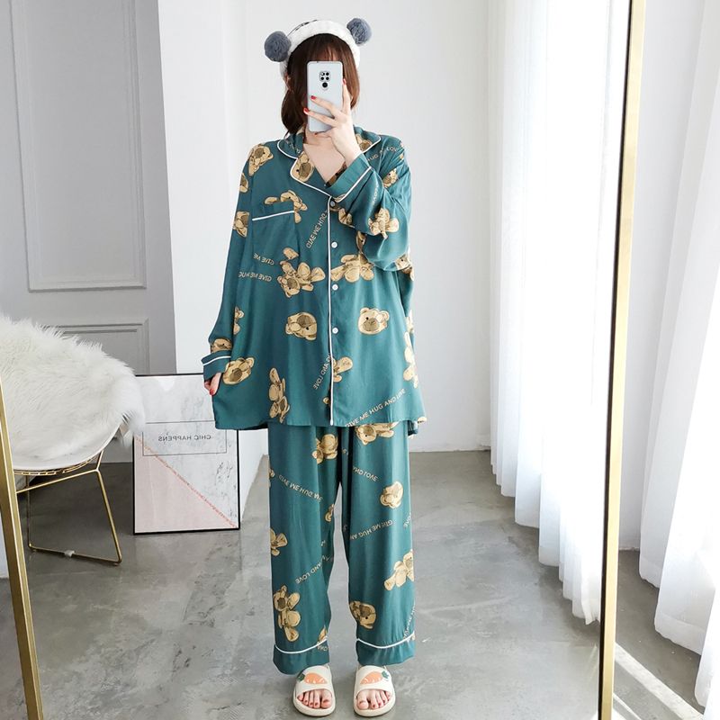 Plus size fat mm2-300 catties cardigan pajamas female Korean version loose casual long-sleeved suit can be worn outside home clothes