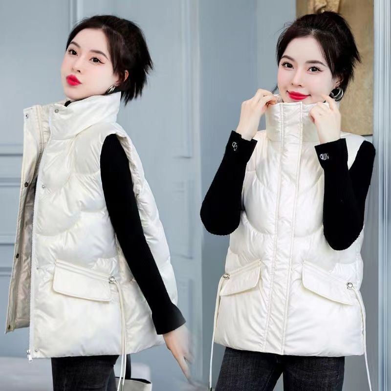 Disposable down cotton vest women's 2022 winter new trendy large size warm loose bright surface small vest vest