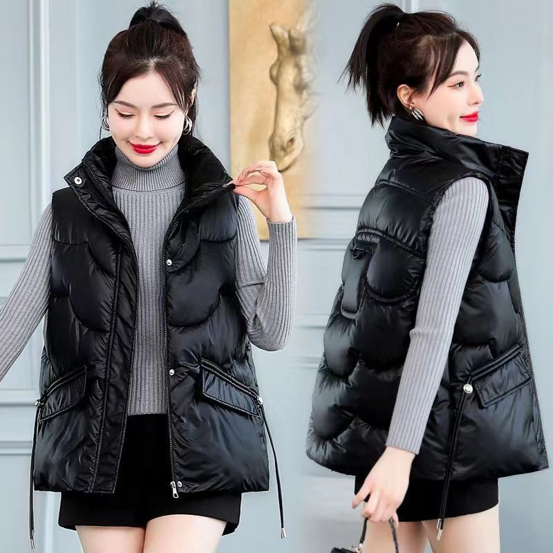 Disposable down cotton vest women's 2022 winter new trendy large size warm loose bright surface small vest vest