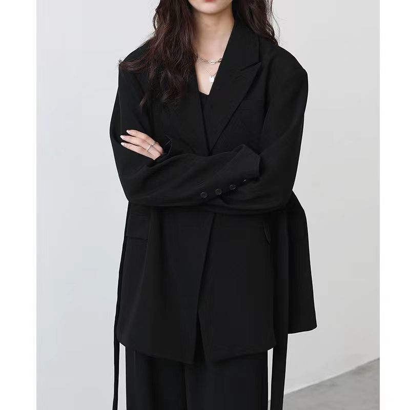  black suit jacket women's casual silhouette high-end design sense niche spring and autumn new suit commuting