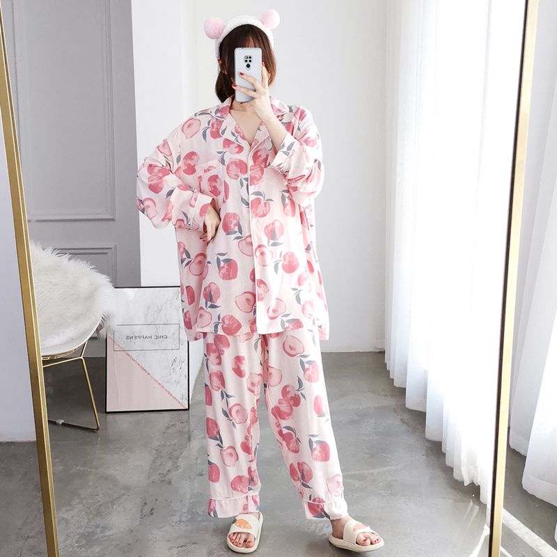 Plus size fat mm2-300 catties cardigan pajamas female Korean version loose casual long-sleeved suit can be worn outside home clothes