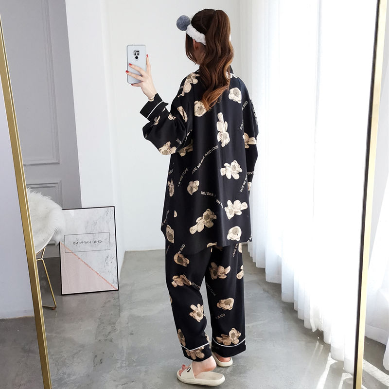 Plus size fat mm2-300 catties cardigan pajamas female Korean version loose casual long-sleeved suit can be worn outside home clothes
