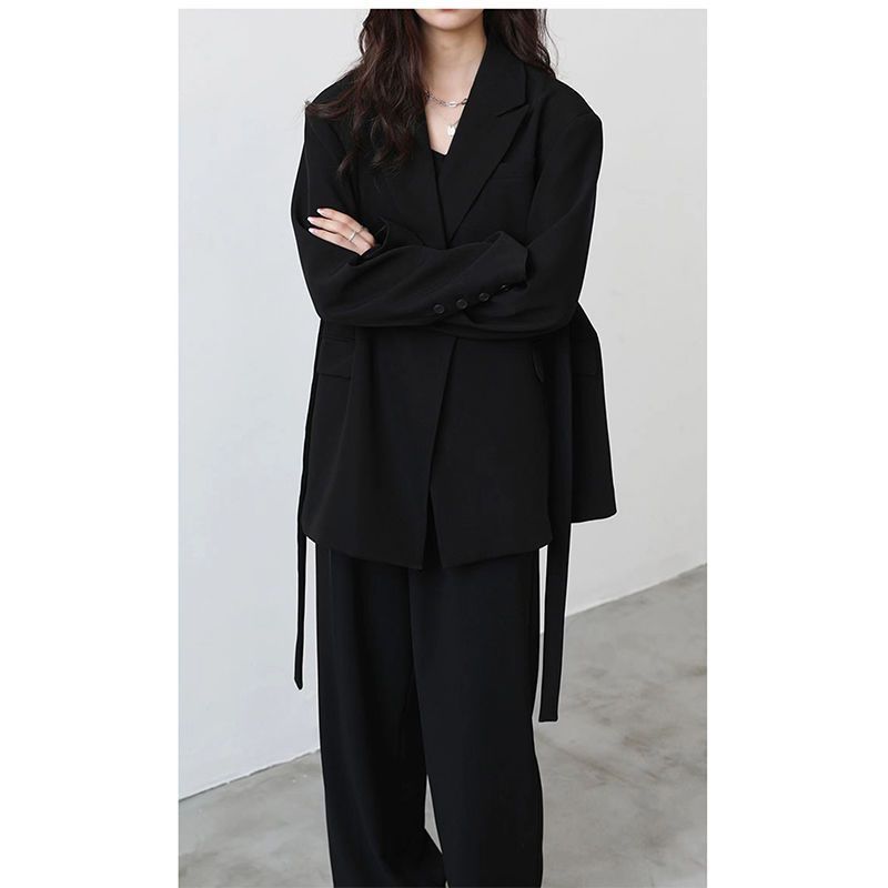  black suit jacket women's casual silhouette high-end design sense niche spring and autumn new suit commuting