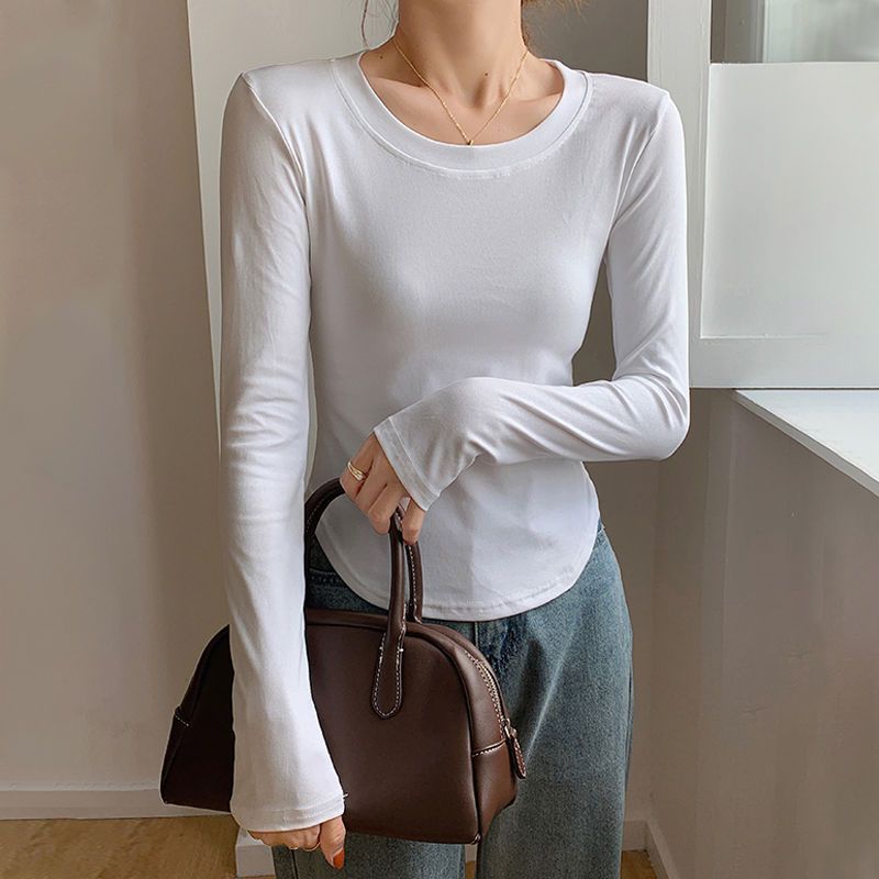 Pure desire style irregular curved long-sleeved top for babes 2022 autumn and winter new slim fit and thin all-match bottoming shirt for women