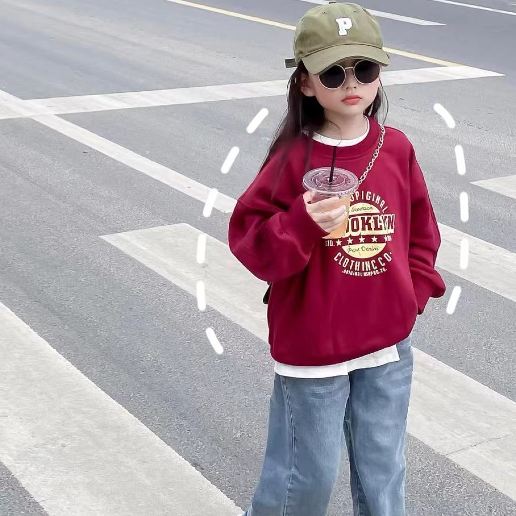 女童裝兒童衛衣春秋裝新款女寶寶百搭套頭寬鬆印花中大童上衣外套