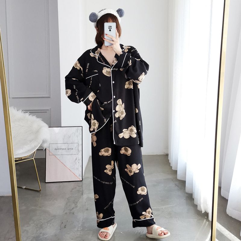 Plus size fat mm2-300 catties cardigan pajamas female Korean version loose casual long-sleeved suit can be worn outside home clothes