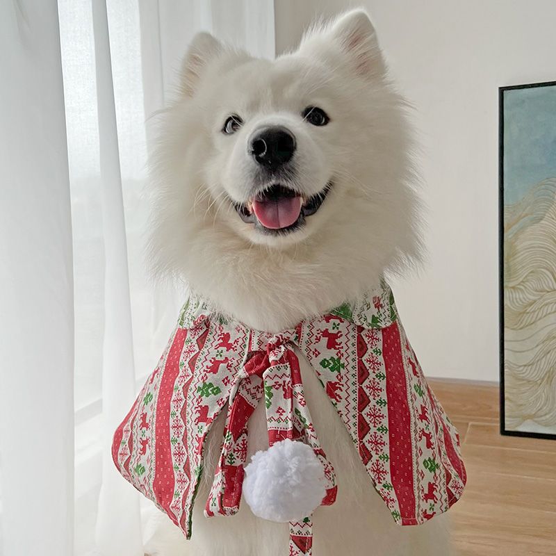 狗狗衣服秋冬宠物圣诞新年猫咪披肩围脖围巾泰迪比熊披风发夹披肩