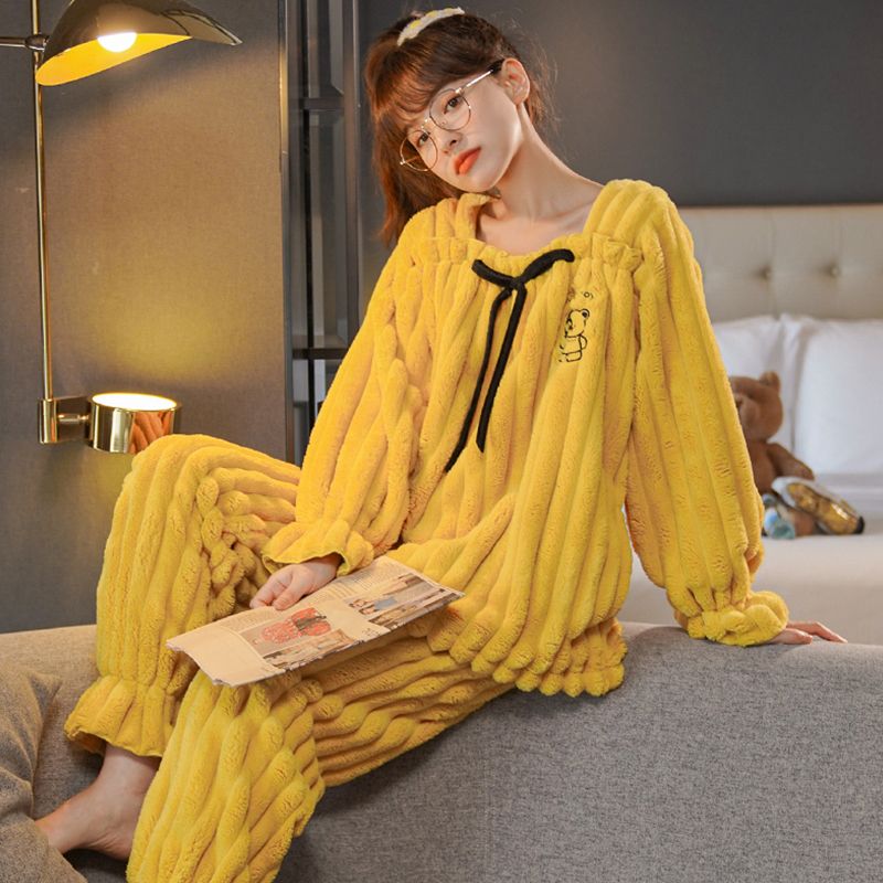 法蘭絨睡衣女士秋冬季加厚加絨保暖套裝公主風珊瑚絨家居服可外穿