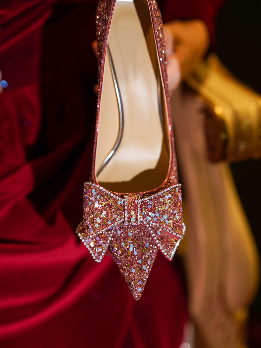 红色高跟鞋女2022年新款法式尖头细跟高级感单鞋秀禾服新娘婚鞋子