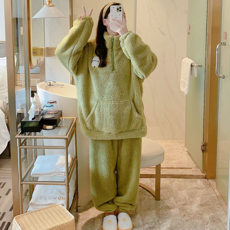 卡通睡衣女士秋冬季珊瑚絨大碼胖MM2-300斤保暖法蘭絨家居服套裝