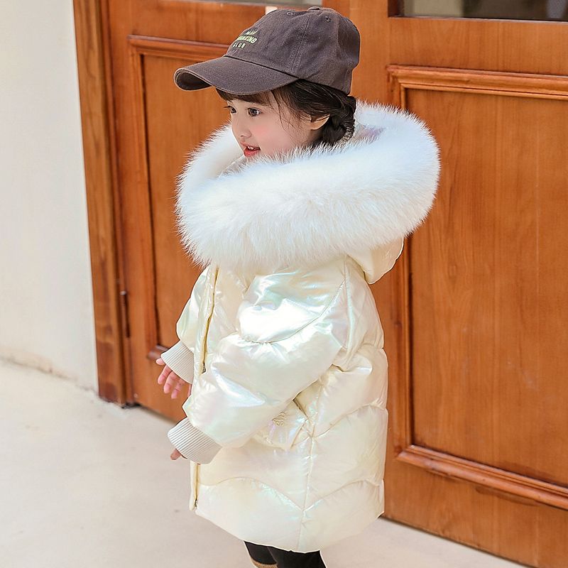 女童羽絨服2021冬新款中小童洋氣公主寶寶加厚大毛領兒童冬裝外套