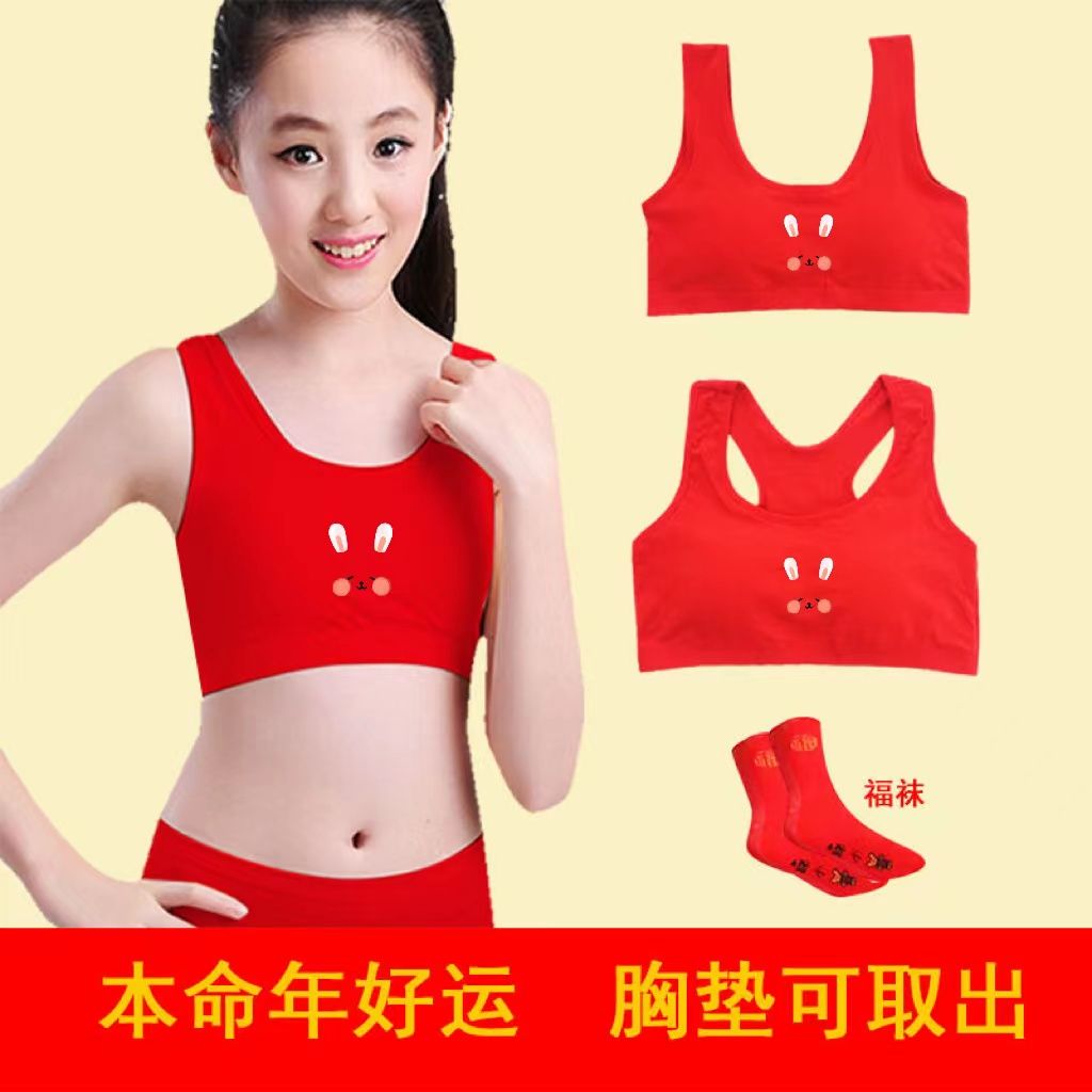 Rabbit zodiac year bra student underwear cotton suit 1213 years old development period bra red underwear girls vest