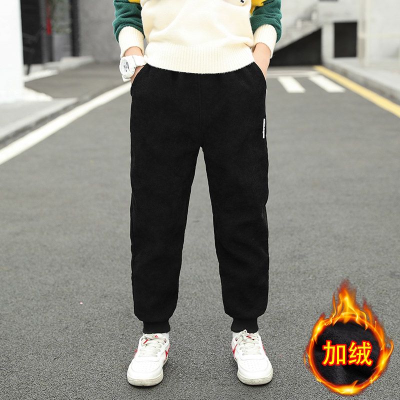 Boys' trousers  autumn and winter new style plus velvet thickened middle and big children's casual trousers children's corduroy pants integrated velvet