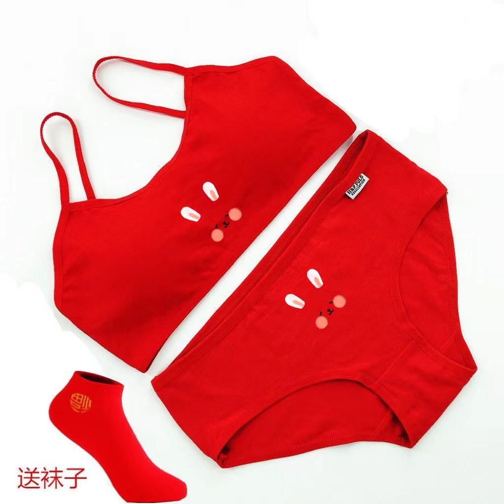 Rabbit zodiac year bra student underwear cotton suit 1213 years old development period bra red underwear girls vest