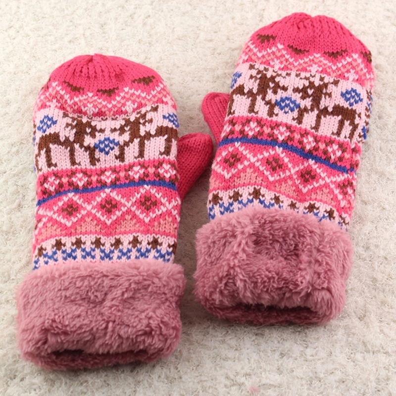 加厚圣诞节礼物小鹿毛线手套女可爱冬季韩版学生骑行保暖情侣手套