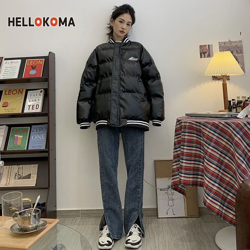 HK American style hiphop cotton jacket female autumn and winter new tide brand baseball uniform loose bf couple thickened cotton jacket