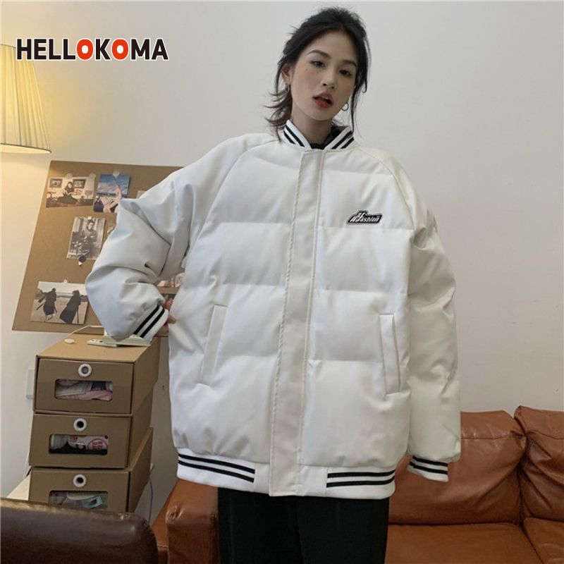 HK American style hiphop cotton jacket female autumn and winter new tide brand baseball uniform loose bf couple thickened cotton jacket