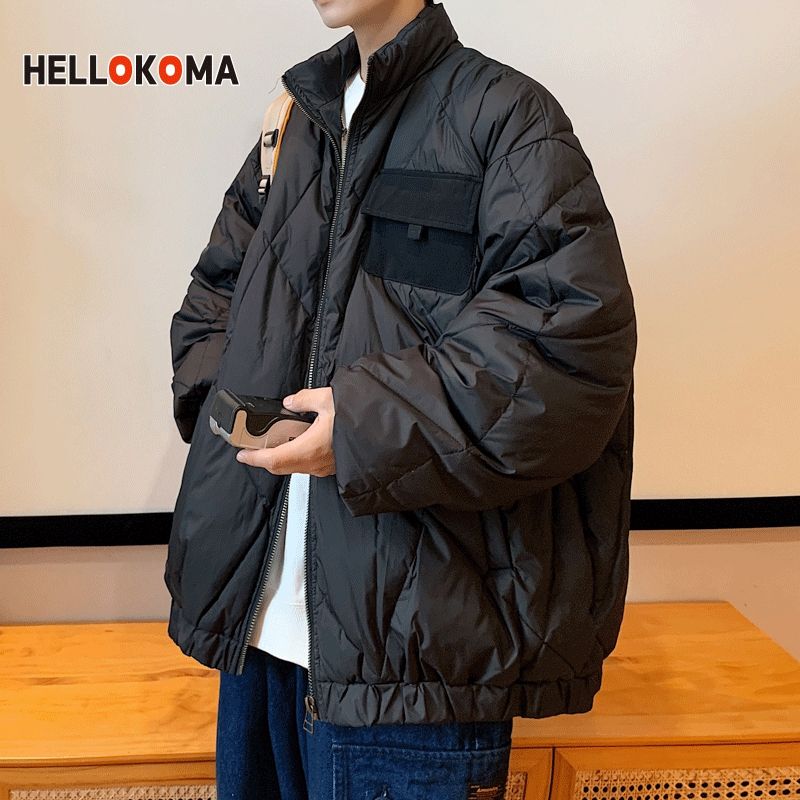 HK美式復古女士外套上衣新款冬季保暖休閒oversize寬鬆立領棉襖男