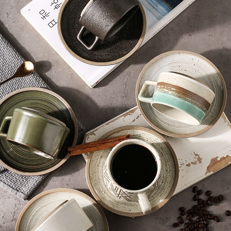 复古咖啡杯ins小众简约日式粗陶杯碟套装高端高档精致下午茶茶具
