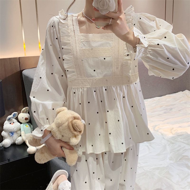 Princess wind pajamas women's autumn new ins style Japanese sweet lace thin section long-sleeved home service suit