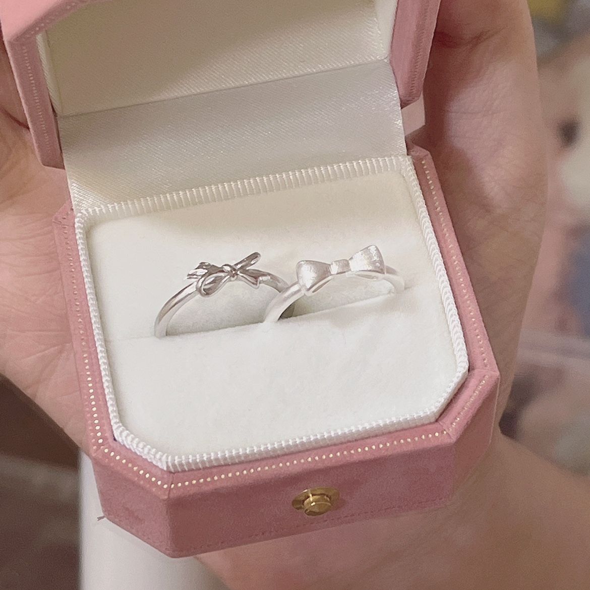 Bow ring for women ins, non-fading, high-end, high-looking, sweet and cute, niche design plain circle bestie ring