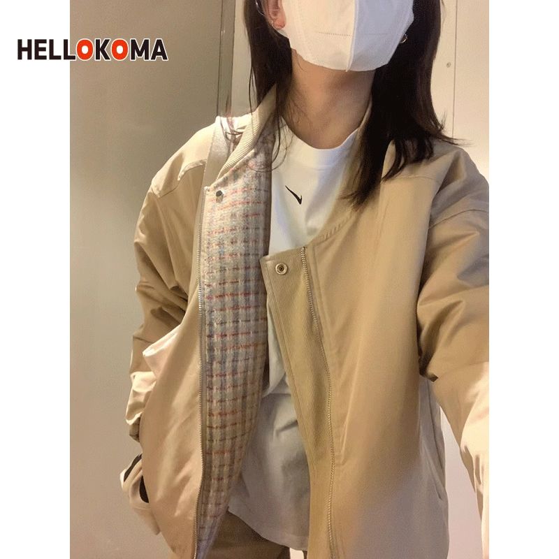 HK national tide retro double-sided wearing small fragrant wind jacket female autumn loose all-match casual baseball jacket jacket top tide