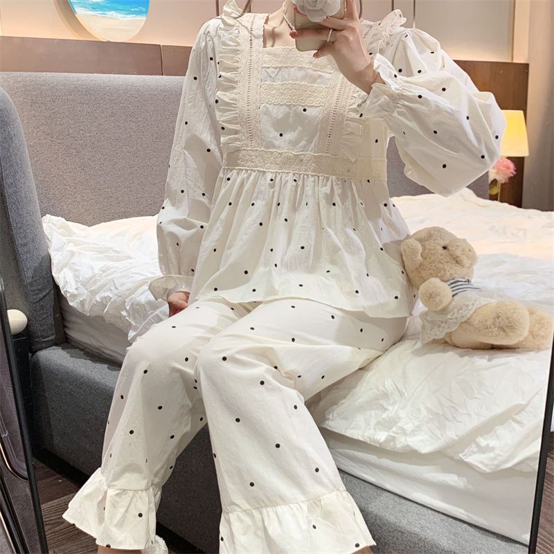 Princess wind pajamas women's autumn new ins style Japanese sweet lace thin section long-sleeved home service suit