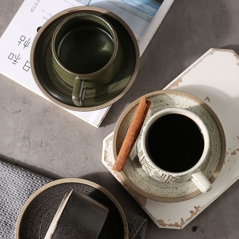 复古咖啡杯ins小众简约日式粗陶杯碟套装高端高档精致下午茶茶具
