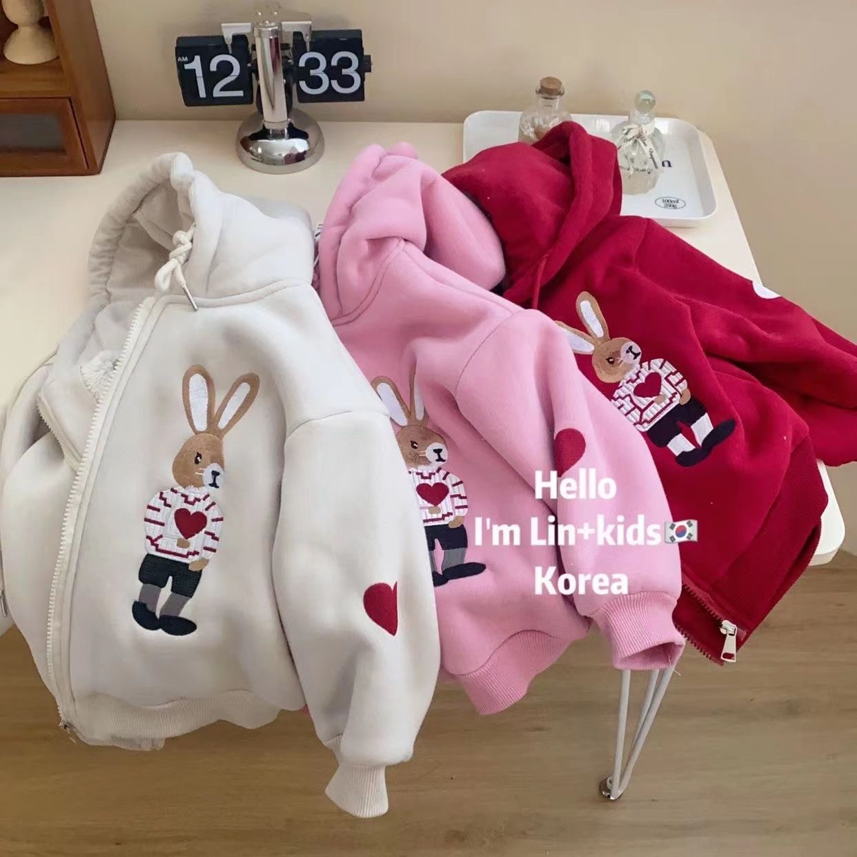 South Korea withdraws cabinets~Big brand cutting label Korean version plus velvet thickened embroidery sweater children's boys and girls baby zipper jacket trendy