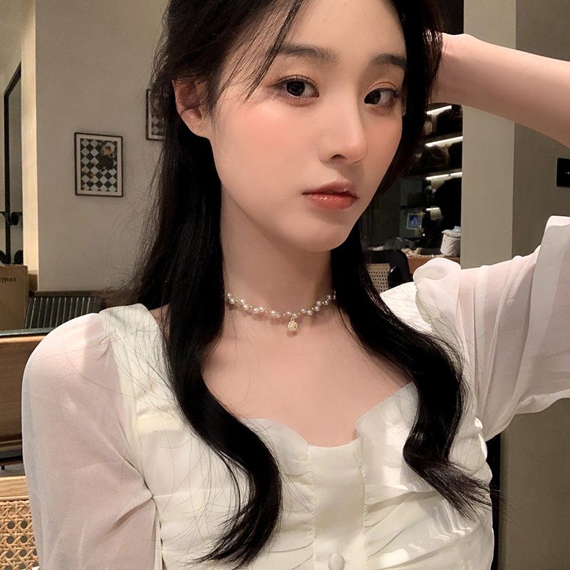 珍珠人像頸鏈女夏輕奢小眾設計感脖子配飾氣質高級感choker鎖骨鏈