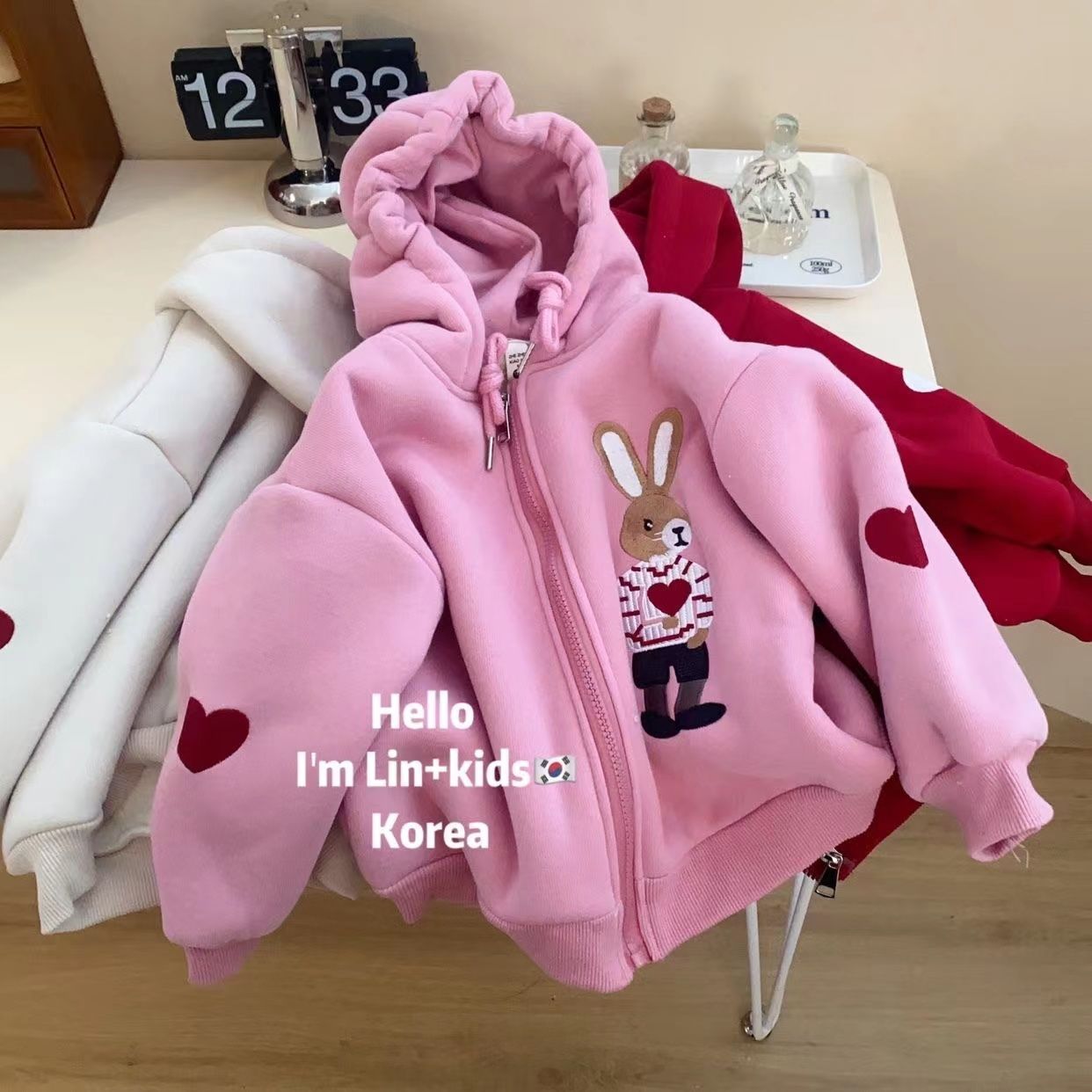 South Korea withdraws cabinets~Big brand cutting label Korean version plus velvet thickened embroidery sweater children's boys and girls baby zipper jacket trendy