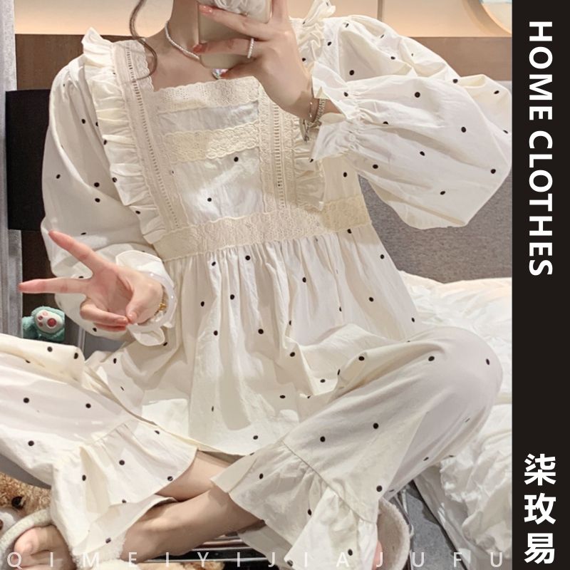 Princess wind pajamas women's autumn new ins style Japanese sweet lace thin section long-sleeved home service suit