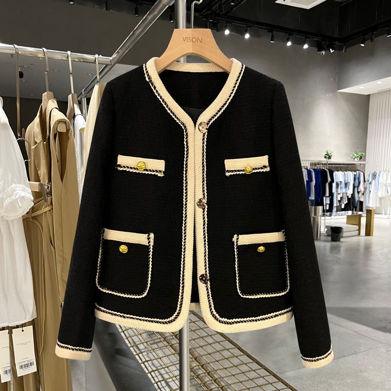 Black short concealed button suit jacket female celebrity temperament high-end sense  spring and autumn new product professional top
