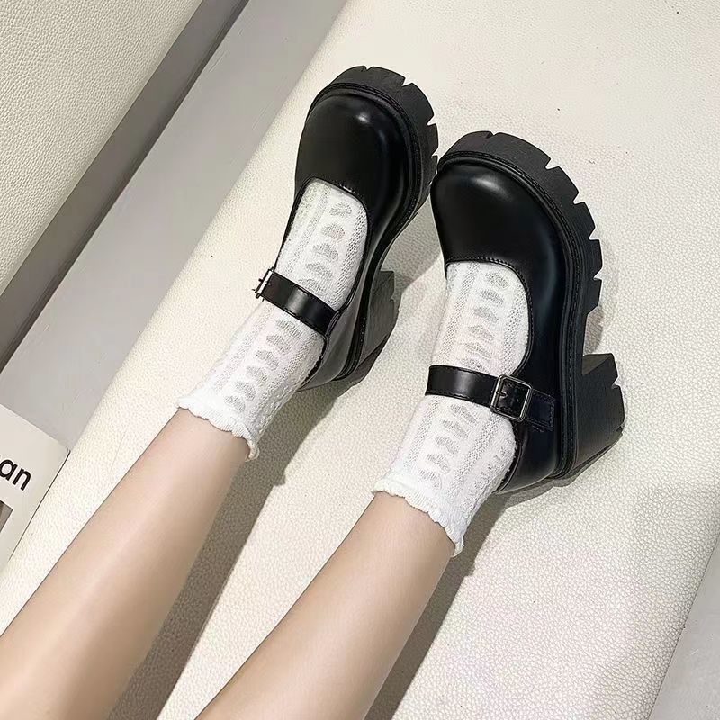 白色瑪麗珍小皮鞋女2022春秋季薄款圓頭厚底日系jk制服配裙子單鞋