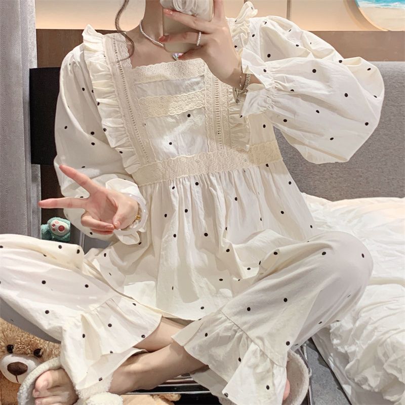 Princess wind pajamas women's autumn new ins style Japanese sweet lace thin section long-sleeved home service suit