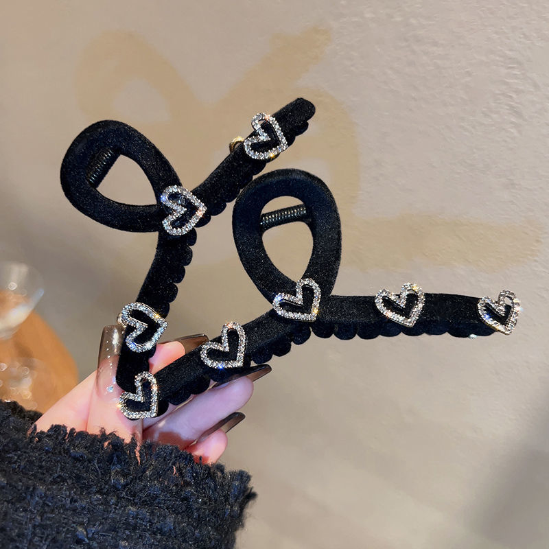 愛心水鑽抓夾大號植絨夾子頭飾髮夾後腦勺盤發女髮飾高級感鯊魚夾