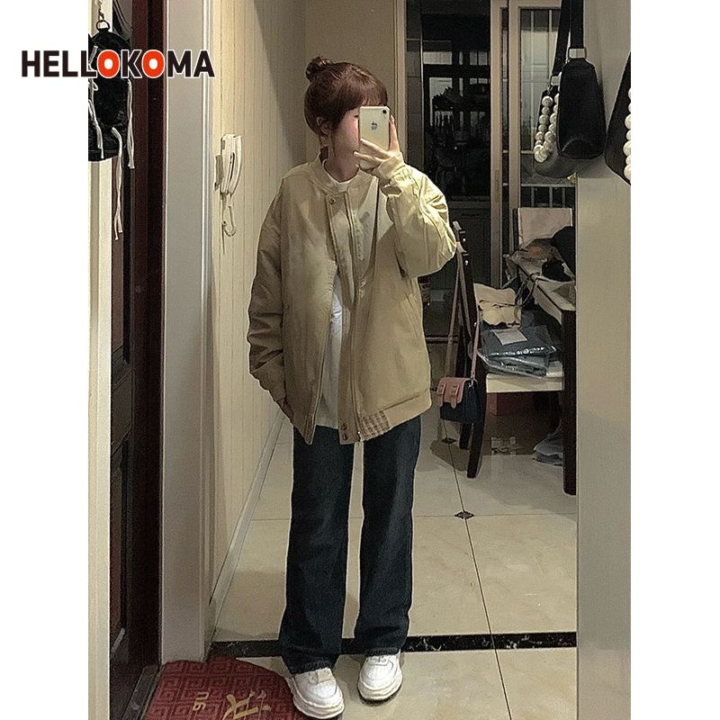 HK Korean style small fragrant wind jacket winter thickened women's reversible jacket niche design sense loose plaid baseball uniform