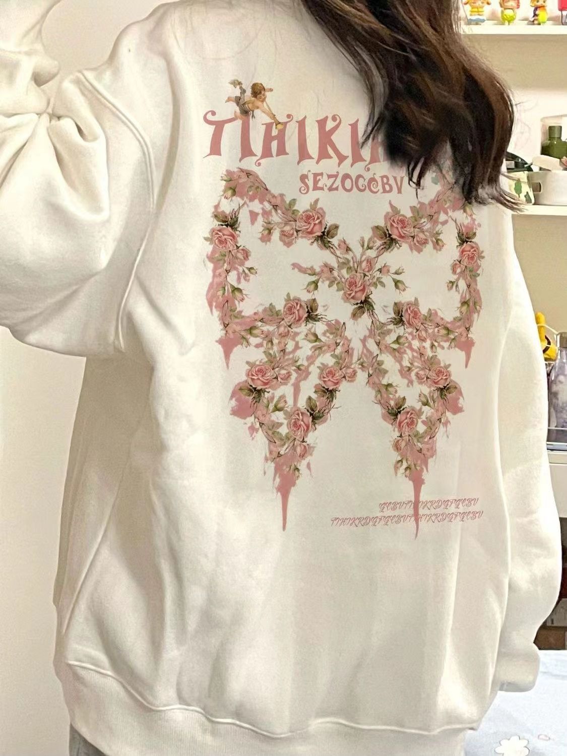 加絨加厚圓領棉衛衣無帽女秋冬oversize小眾長袖鹽系上衣ins外套