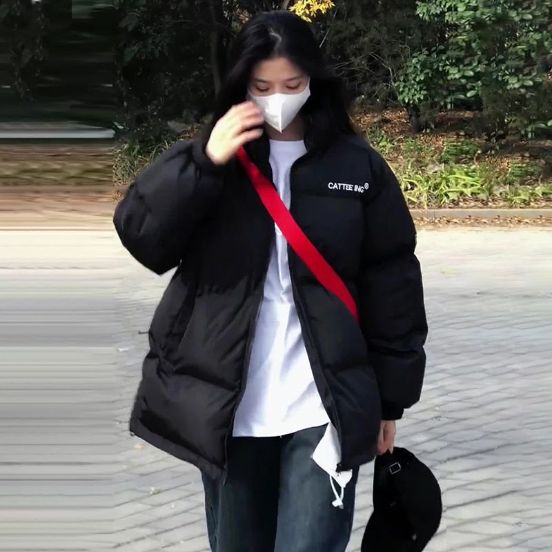 Black stand-up collar bread coat cotton coat female student Korean style new loose ins thickened warm winter cotton coat