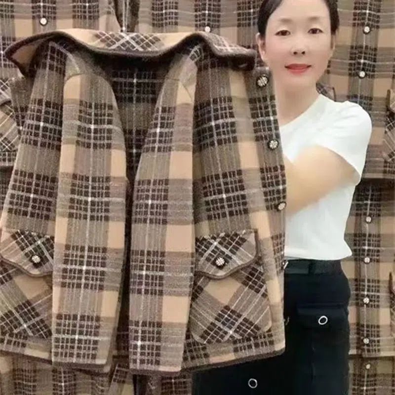 中老年毛呢外套女新款秋冬季翻領純色媽媽裝中長款顯瘦大碼女裝潮
