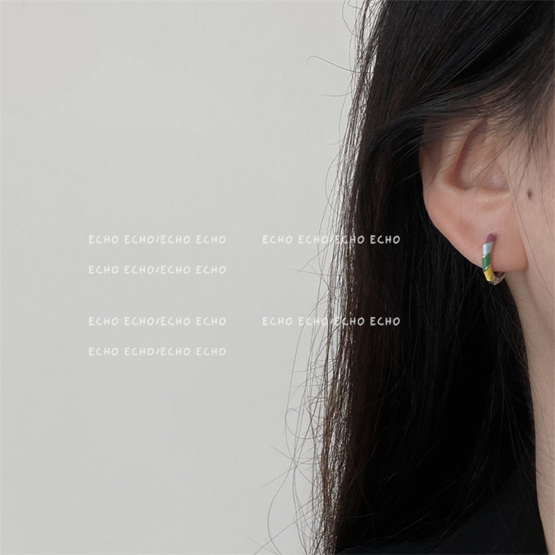 复古彩釉圆圈耳扣韩国小众风彩色滴釉耳环设计感港风独特气质耳饰