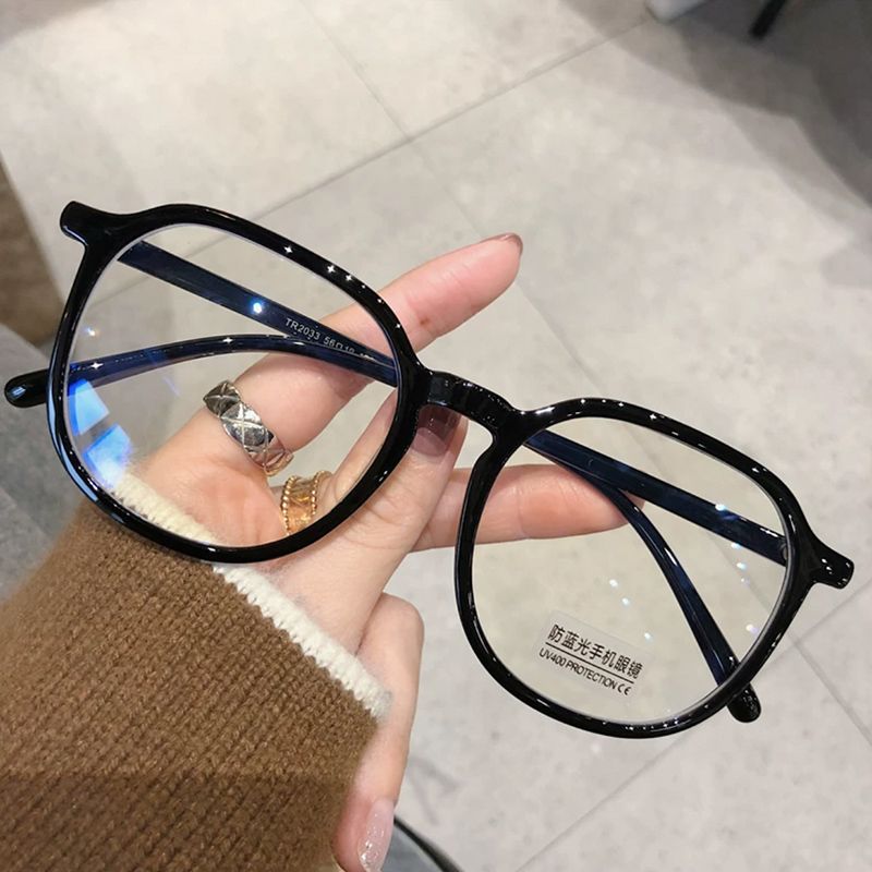 Retro black large-frame glasses women are suitable for round faces and big faces to look thin and plain. Anti-blue light flat light can be matched