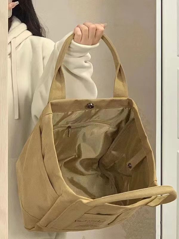 Canvas工廠美式復古帆布包ins韓風簡約純色少女學生大容量托特包