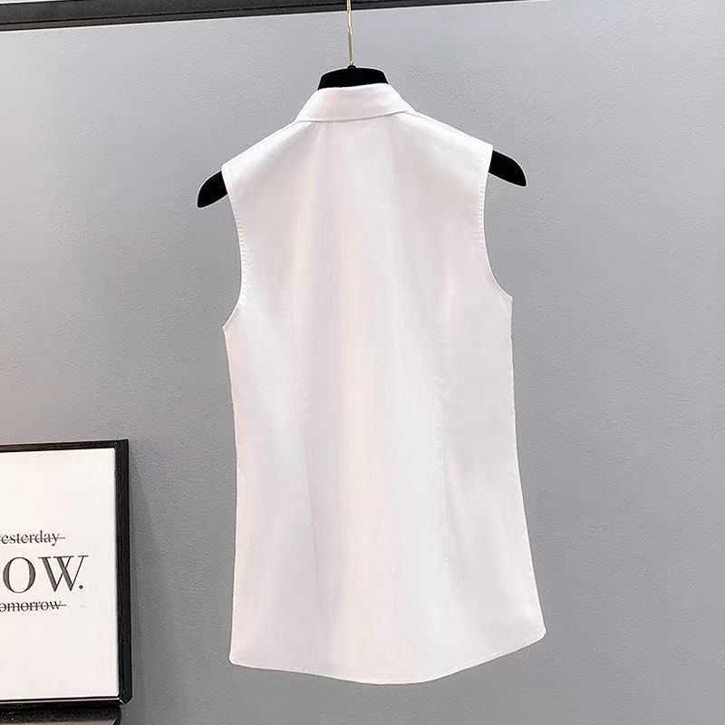  autumn new sleeveless white shirt women's large size fat mm slim slim simple all-match pure cotton shirt