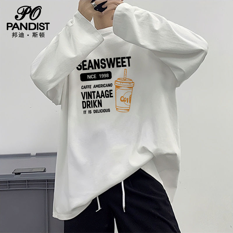 PANDISTt-shirt long-sleeved boys and girls autumn inner clothes loose cotton t-shirt winter bottoming shirt clothes